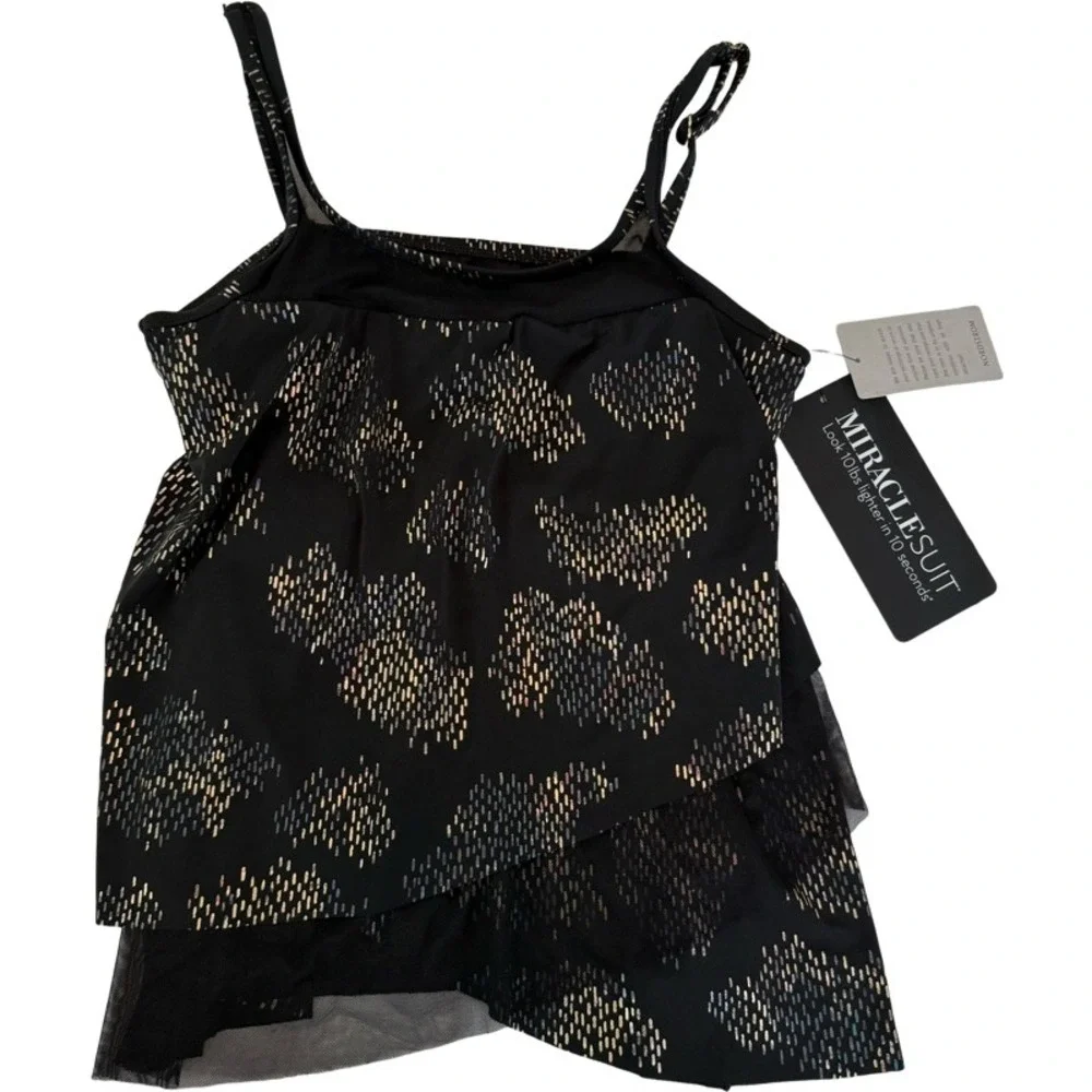 MIRACLESUIT Iridium Mirage Black Gold Underwire Tiered Tankini Swim Top‎ Size 10